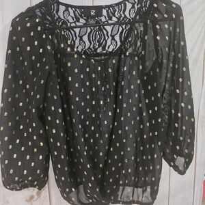 IZ Byer Black and Gold Sheer Blouse